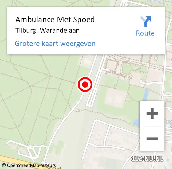 Locatie op kaart van de 112 melding: Ambulance Met Spoed Naar Tilburg, Warandelaan op 20 juni 2019 18:29