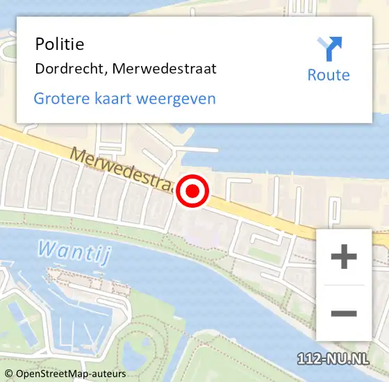 Locatie op kaart van de 112 melding: Politie Dordrecht, Merwedestraat op 20 juni 2019 19:10