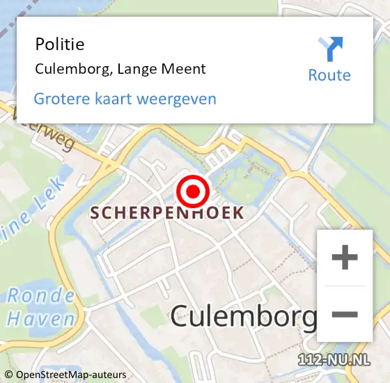 Locatie op kaart van de 112 melding: Politie Culemborg, Lange Meent op 20 juni 2019 19:23