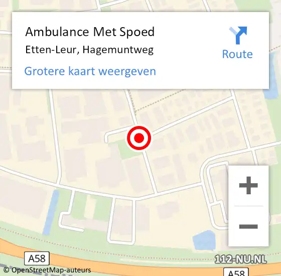 Locatie op kaart van de 112 melding: Ambulance Met Spoed Naar Etten-Leur, Hagemuntweg op 20 juni 2019 19:44