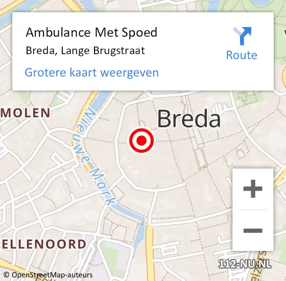 Locatie op kaart van de 112 melding: Ambulance Met Spoed Naar Breda, Lange Brugstraat op 20 juni 2019 20:49