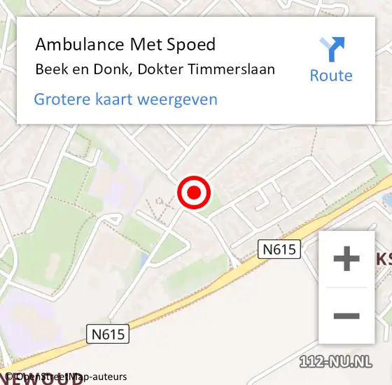 Locatie op kaart van de 112 melding: Ambulance Met Spoed Naar Beek en Donk, Dokter Timmerslaan op 20 juni 2019 20:59