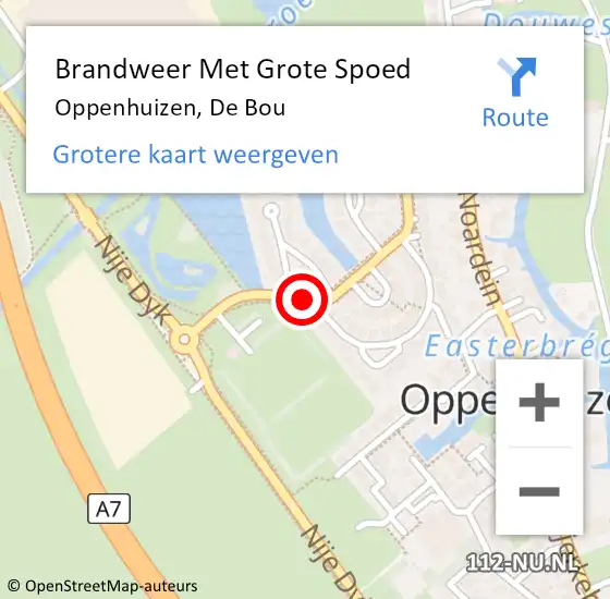 Locatie op kaart van de 112 melding: Brandweer Met Grote Spoed Naar Oppenhuizen, De Bou op 20 juni 2019 21:50