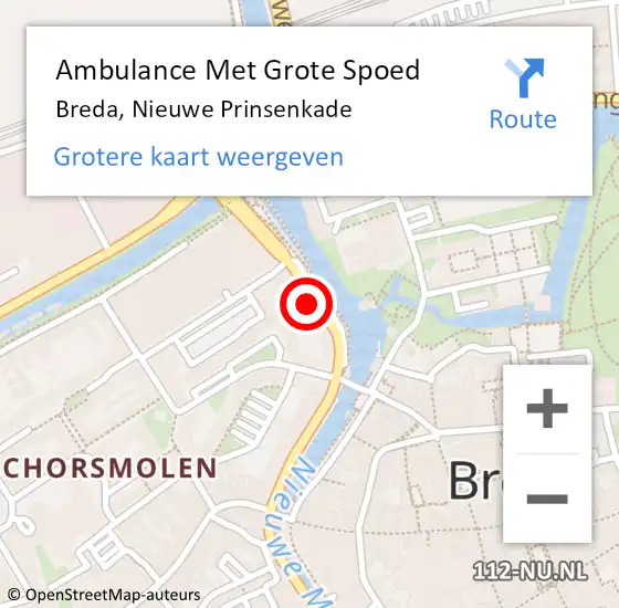 Locatie op kaart van de 112 melding: Ambulance Met Grote Spoed Naar Breda, Nieuwe Prinsenkade op 21 juni 2019 01:27