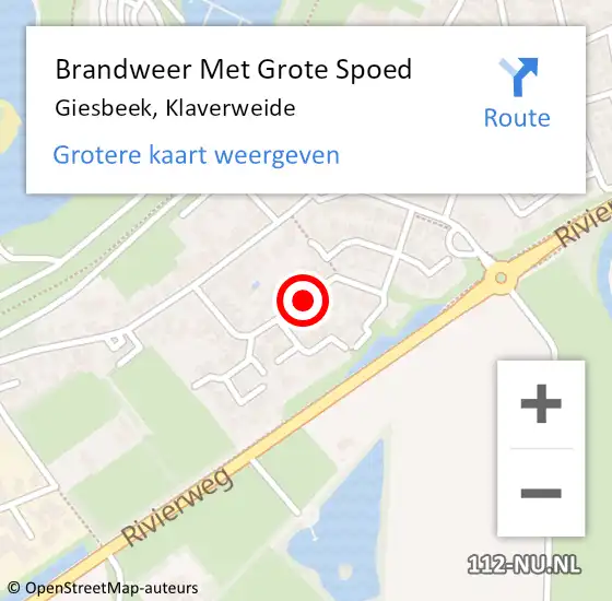 Locatie op kaart van de 112 melding: Brandweer Met Grote Spoed Naar Giesbeek, Klaverweide op 21 juni 2019 03:00