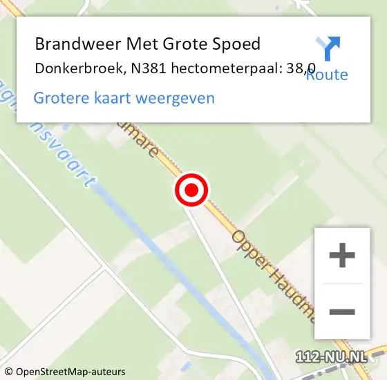 Locatie op kaart van de 112 melding: Brandweer Met Grote Spoed Naar Donkerbroek, N381 hectometerpaal: 38,0 op 21 juni 2019 05:17