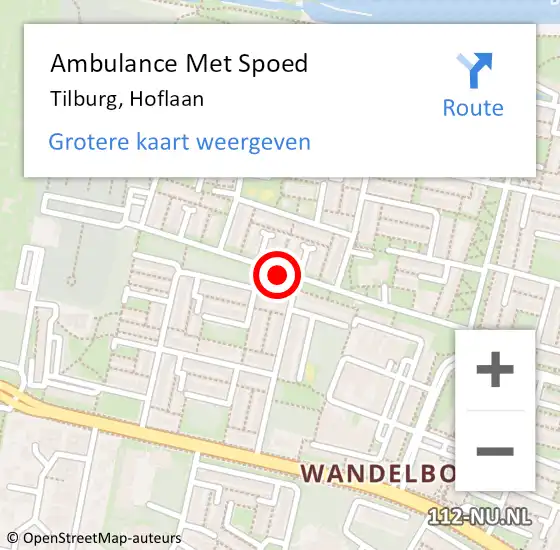 Locatie op kaart van de 112 melding: Ambulance Met Spoed Naar Tilburg, Hoflaan op 21 juni 2019 07:18