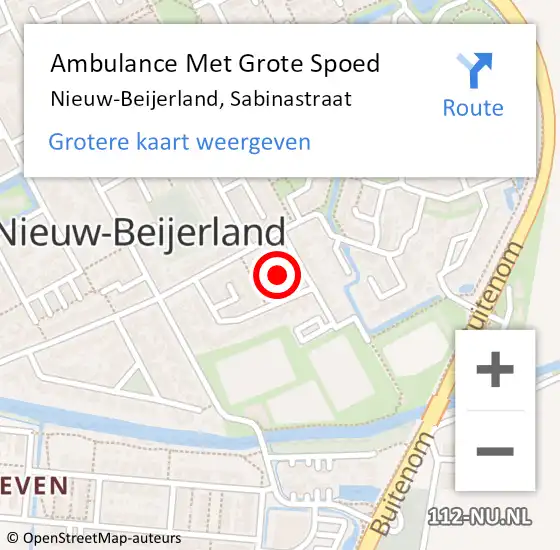 Locatie op kaart van de 112 melding: Ambulance Met Grote Spoed Naar Nieuw-Beijerland, Sabinastraat op 21 juni 2019 07:21