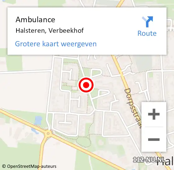 Locatie op kaart van de 112 melding: Ambulance Halsteren, Verbeekhof op 21 juni 2019 08:45