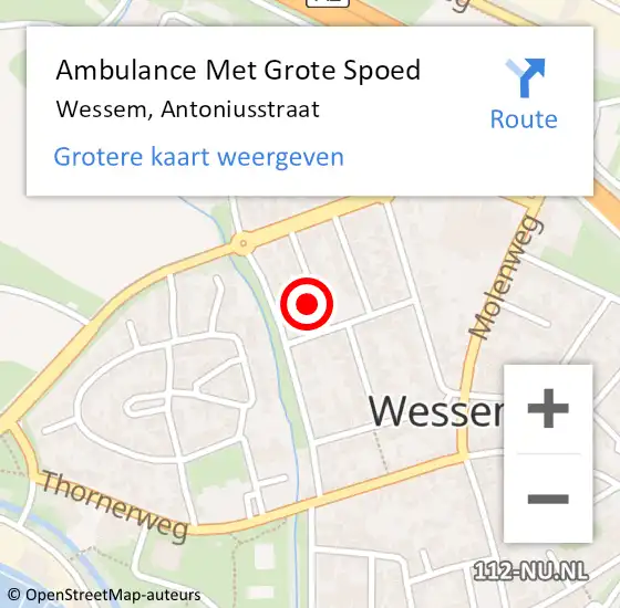 Locatie op kaart van de 112 melding: Ambulance Met Grote Spoed Naar Wessem, Antoniusstraat op 5 april 2014 00:28