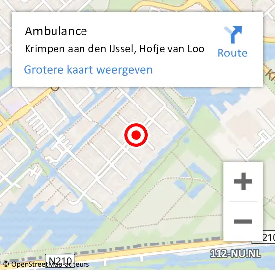 Locatie op kaart van de 112 melding: Ambulance Krimpen aan den IJssel, Hofje van Loo op 21 juni 2019 09:23