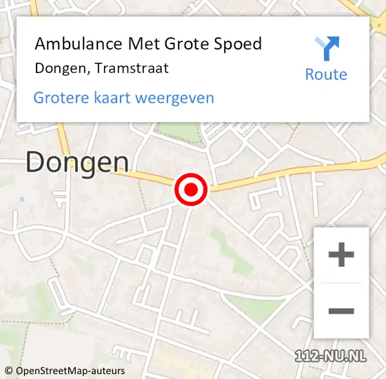 Locatie op kaart van de 112 melding: Ambulance Met Grote Spoed Naar Dongen, Tramstraat op 21 juni 2019 10:12