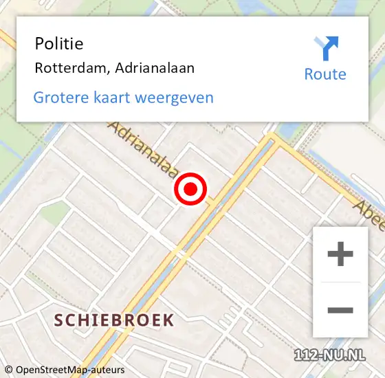 Locatie op kaart van de 112 melding: Politie Rotterdam, Adrianalaan op 21 juni 2019 10:18