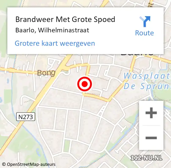 Locatie op kaart van de 112 melding: Brandweer Met Grote Spoed Naar Baarlo, Wilhelminastraat op 21 juni 2019 10:28