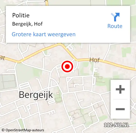 Locatie op kaart van de 112 melding: Politie Bergeijk, Hof op 21 juni 2019 10:39