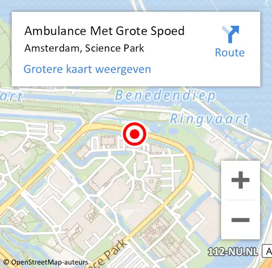 Locatie op kaart van de 112 melding: Ambulance Met Grote Spoed Naar Amsterdam, Science Park op 21 juni 2019 12:00
