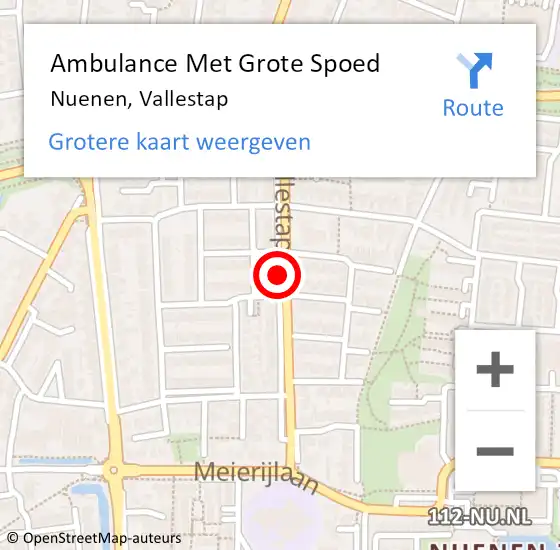 Locatie op kaart van de 112 melding: Ambulance Met Grote Spoed Naar Nuenen, Vallestap op 21 juni 2019 12:14