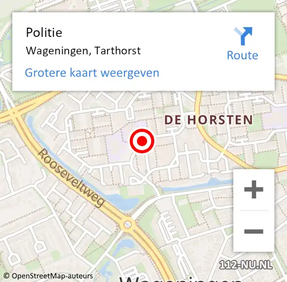 Locatie op kaart van de 112 melding: Politie Wageningen, Tarthorst op 21 juni 2019 13:41