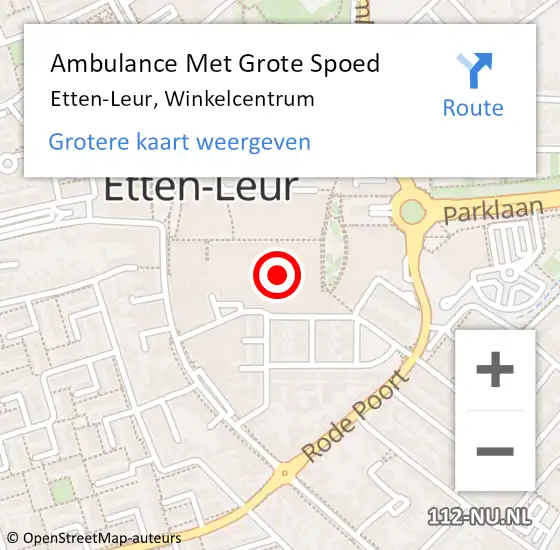 Locatie op kaart van de 112 melding: Ambulance Met Grote Spoed Naar Etten-Leur, Winkelcentrum op 21 juni 2019 14:06