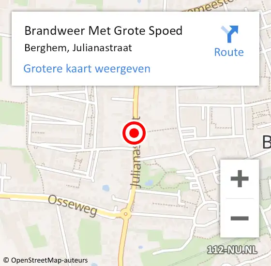 Locatie op kaart van de 112 melding: Brandweer Met Grote Spoed Naar Berghem, Julianastraat op 21 juni 2019 14:23