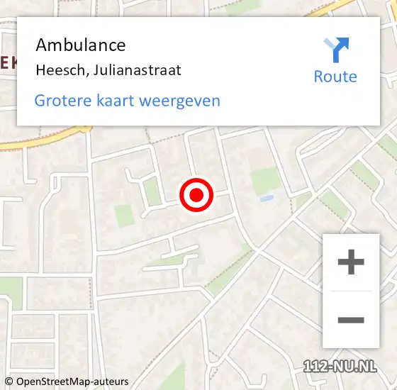 Locatie op kaart van de 112 melding: Ambulance Heesch, Julianastraat op 21 juni 2019 14:35