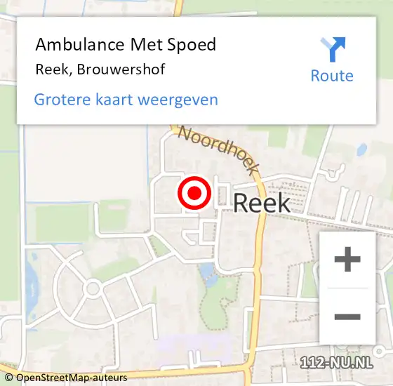 Locatie op kaart van de 112 melding: Ambulance Met Spoed Naar Reek, Brouwershof op 21 juni 2019 15:17