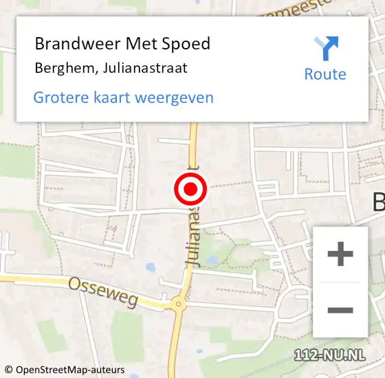 Locatie op kaart van de 112 melding: Brandweer Met Spoed Naar Berghem, Julianastraat op 21 juni 2019 16:02