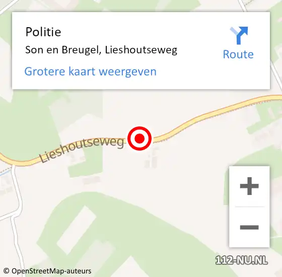 Locatie op kaart van de 112 melding: Politie Son en Breugel, Lieshoutseweg op 21 juni 2019 16:33