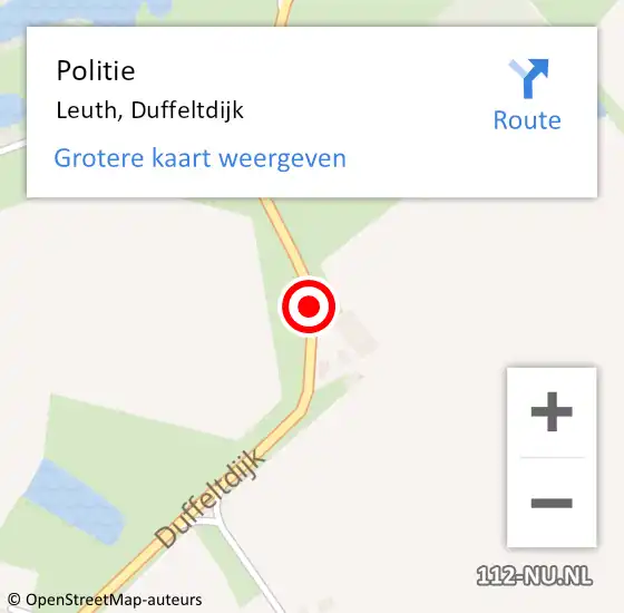Locatie op kaart van de 112 melding: Politie Leuth, Duffeltdijk op 21 juni 2019 16:44
