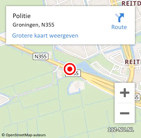 Locatie op kaart van de 112 melding: Politie Groningen, N355 op 21 juni 2019 17:41