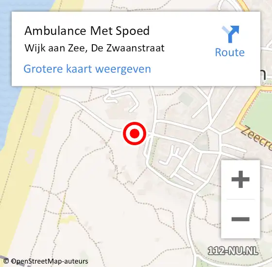 Locatie op kaart van de 112 melding: Ambulance Met Spoed Naar Wijk aan Zee, De Zwaanstraat op 21 juni 2019 18:58