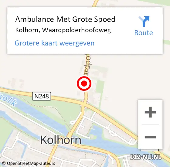 Locatie op kaart van de 112 melding: Ambulance Met Grote Spoed Naar Kolhorn, Waardpolderhoofdweg op 21 juni 2019 19:12