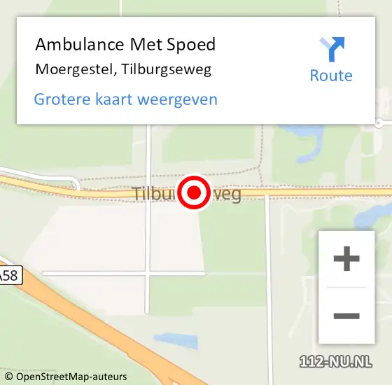 Locatie op kaart van de 112 melding: Ambulance Met Spoed Naar Moergestel, Tilburgseweg op 21 juni 2019 19:27