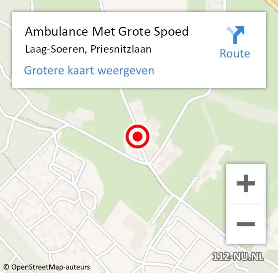 Locatie op kaart van de 112 melding: Ambulance Met Grote Spoed Naar Laag-Soeren, Priesnitzlaan op 21 juni 2019 19:39
