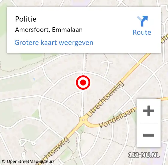 Locatie op kaart van de 112 melding: Politie Amersfoort, Emmalaan op 5 april 2014 03:12