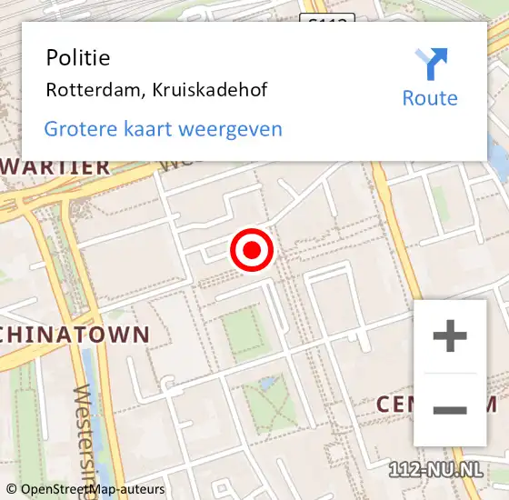 Locatie op kaart van de 112 melding: Politie Rotterdam, Kruiskadehof op 21 juni 2019 21:49