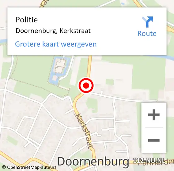 Locatie op kaart van de 112 melding: Politie Doornenburg, Kerkstraat op 22 juni 2019 00:12