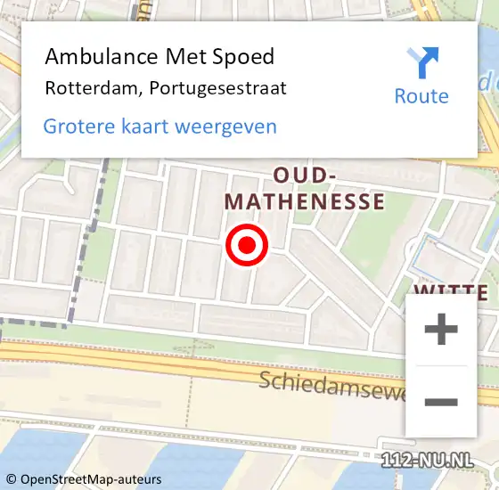 Locatie op kaart van de 112 melding: Ambulance Met Spoed Naar Rotterdam, Portugesestraat op 22 juni 2019 01:42