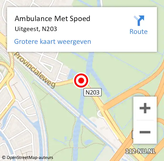 Locatie op kaart van de 112 melding: Ambulance Met Spoed Naar Uitgeest, N203 op 22 juni 2019 02:25