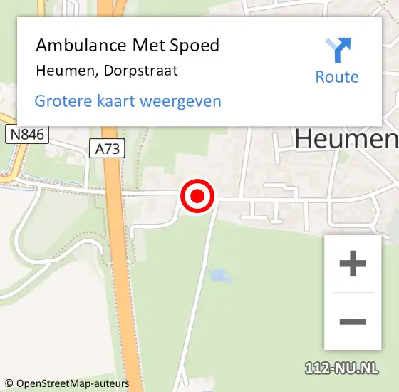 Locatie op kaart van de 112 melding: Ambulance Met Spoed Naar Heumen, Dorpstraat op 22 juni 2019 06:45