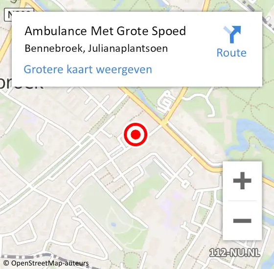 Locatie op kaart van de 112 melding: Ambulance Met Grote Spoed Naar Bennebroek, Julianaplantsoen op 22 juni 2019 11:33