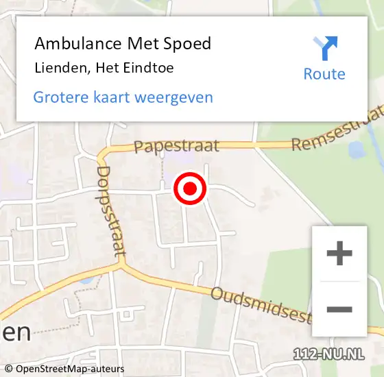 Locatie op kaart van de 112 melding: Ambulance Met Spoed Naar Lienden, Het Eindtoe op 22 juni 2019 12:16