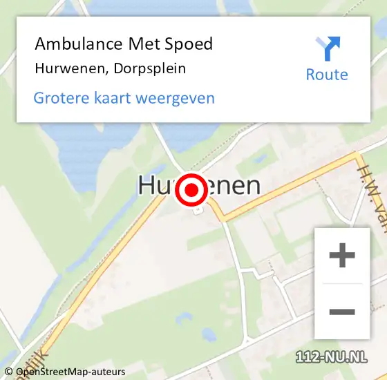 Locatie op kaart van de 112 melding: Ambulance Met Spoed Naar Hurwenen, Dorpsplein op 22 juni 2019 13:07