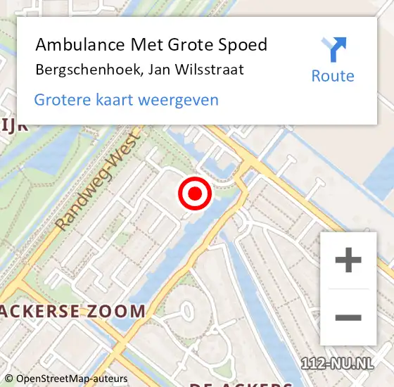 Locatie op kaart van de 112 melding: Ambulance Met Grote Spoed Naar Bergschenhoek, Jan Wilsstraat op 22 juni 2019 13:13