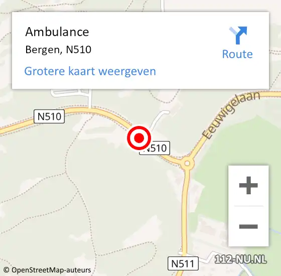 Locatie op kaart van de 112 melding: Ambulance Bergen, N510 op 22 juni 2019 14:54