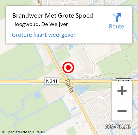 Locatie op kaart van de 112 melding: Brandweer Met Grote Spoed Naar Hoogwoud, De Weijver op 22 juni 2019 16:49