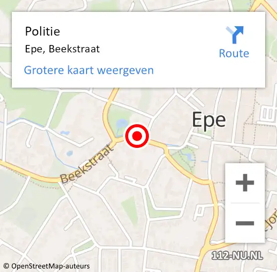 Locatie op kaart van de 112 melding: Politie Epe, Beekstraat op 22 juni 2019 17:09