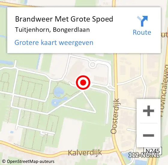 Locatie op kaart van de 112 melding: Brandweer Met Grote Spoed Naar Tuitjenhorn, Bongerdlaan op 22 juni 2019 18:40