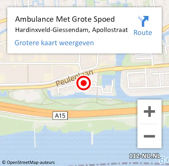 Locatie op kaart van de 112 melding: Ambulance Met Grote Spoed Naar Hardinxveld-Giessendam, Apollostraat op 22 juni 2019 19:23