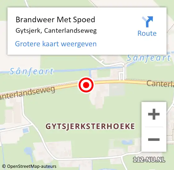 Locatie op kaart van de 112 melding: Brandweer Met Spoed Naar Gytsjerk, Canterlandseweg op 22 juni 2019 19:47